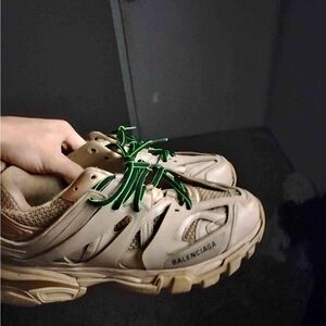 Balenciaga Tan Sneakers with Green Accents